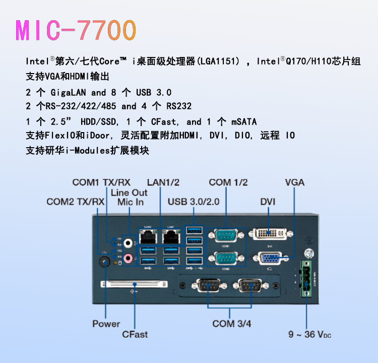 MIC-7700/770紧奏型嵌入式无风扇视觉专用6~12代处理器