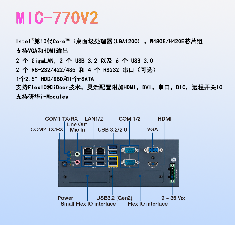 MIC-7700/770紧奏型嵌入式无风扇视觉专用6~12代处理器